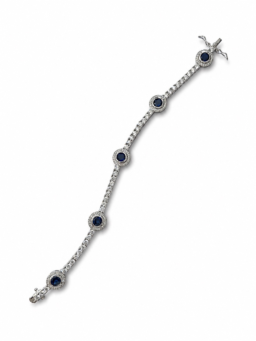925 Sterling Silver Blue Sapphire wnd Cubic Zirconia Tennis Bracelet Size 7” - Picture 10 of 16